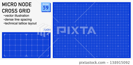 Blueprint grid system micro node cross geometry, zoom detail view. Dense lattice structure demonstration, engineering  138915092