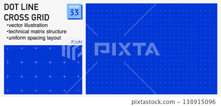 Blueprint grid system Dot line cross geometry, zoom detail view. Clean line structure demonstration, engineering Blueprint grid system Dot line cross geometry, zoom detail view. Clean line structure demonstration, engineering 138915096