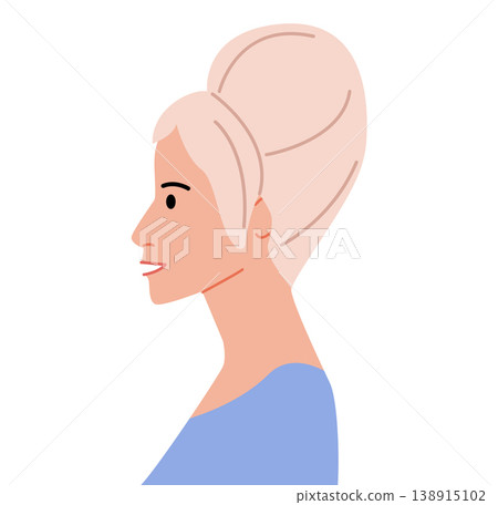 Beehive hairstyle flat vector profile view, high volume hair shape elevated composition for avatar, beauty app interface 138915102