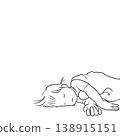 Line drawing illustration of a sleeping baby (with margin on the left) | Sleeping baby line illustration 138915151