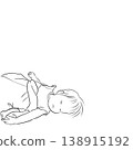 Line drawing illustration of a sleeping baby (with margin on the right) 138915192