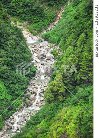 Looking down at the river from Kurobe Dam. Looking down at the river from Kurobe Dam. 138915233