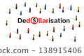 Dedollarisation movement concept with diverse people icons surrounding the text and dollar sign with a red strike collective action toward reducing reliance on the us dollar for global transactions 138915406