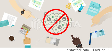 No dollar de-dollarisation economy with hands pointing to and rejecting physical dollar bills in favor of other currency alternative financial methods 138915408