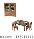 一張餐桌和一個櫥櫃，以陶土藝術風格繪製。 138915411