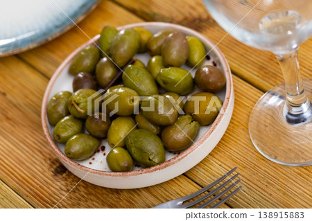large ripe shiny green olives with stone large ripe shiny green olives with stone 138915883