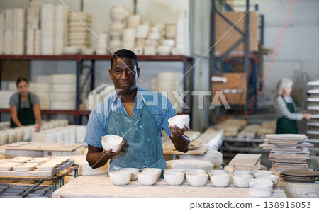 Man ceramist working in pottery workshop Man ceramist working in pottery workshop 138916053
