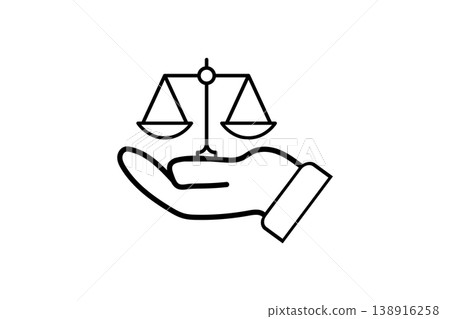 Hand Holding Scales of Justice Icon Representing Law, Balance, Legal Support and Fairness Hand Holding Scales of Justice Icon Representing Law, Balance, Legal Support and Fairness 138916258