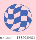 Hand drawn vector illustration of a round plate decorated with a blue and pink checkered pattern. Trendy doodle graphic of a modern ceramic dish for stylish kitchen interior or food photography 138916481