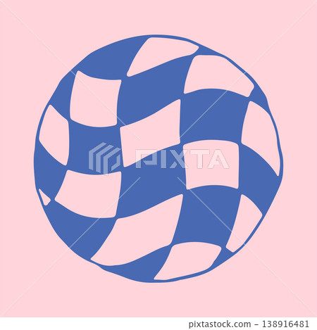 Hand drawn vector illustration of a round plate decorated with a blue and pink checkered pattern. Trendy doodle graphic of a modern ceramic dish for stylish kitchen interior or food photography Hand drawn vector illustration of a round plate decorated with a blue and pink checkered pattern. Trendy doodle graphic of a modern ceramic dish for stylish kitchen interior or food photography 138916481