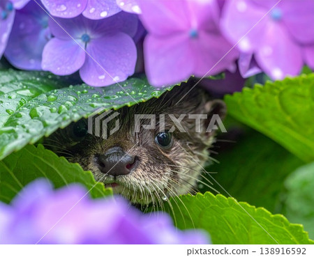 繡球花下的水獺 138916592