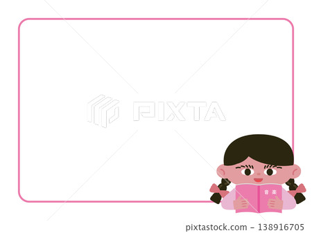 Vector illustration of a girl holding a music textbook and a frame. 138916705
