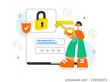Cybersecurity Literacy Illustration Featuring Digital Data Protection With Smartphone Lock, Password Security, Shield Protection, and Online Privacy 138916972