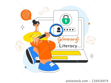 Cybersecurity Literacy Illustration Featuring Digital Data Protection With Smartphone Lock, Password Security, Shield Protection, and Online Privacy Cybersecurity Literacy Illustration Featuring Digital Data Protection With Smartphone Lock, Password Security, Shield Protection, and Online Privacy 138916974