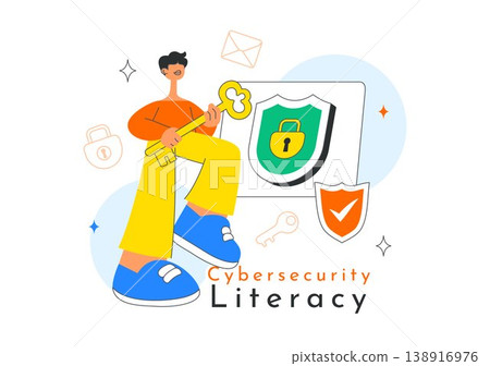 Cybersecurity Literacy Illustration Featuring Digital Data Protection With Smartphone Lock, Password Security, Shield Protection, and Online Privacy Cybersecurity Literacy Illustration Featuring Digital Data Protection With Smartphone Lock, Password Security, Shield Protection, and Online Privacy 138916976