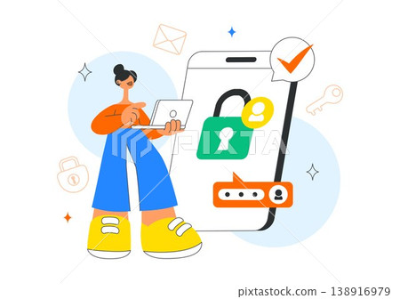 Cybersecurity Literacy Illustration Featuring Digital Data Protection With Smartphone Lock, Password Security, Shield Protection, and Online Privacy 138916979
