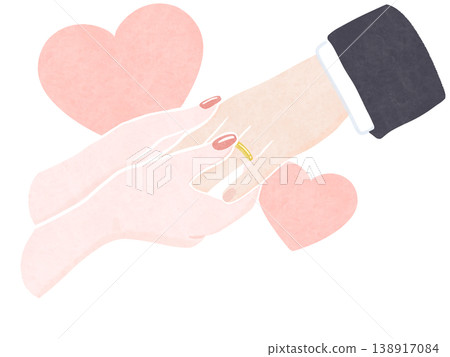 交換戒指：妻子給丈夫，水彩畫，無輪廓，心形背景。 138917084