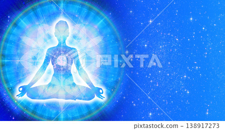 Background image of a meditation featuring a blue universe and the Flower of Life (with space for copying). 138917273