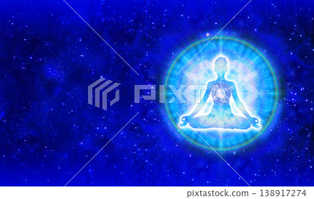 Background image of a meditation featuring a blue universe and the Flower of Life (with space for copying). 138917274