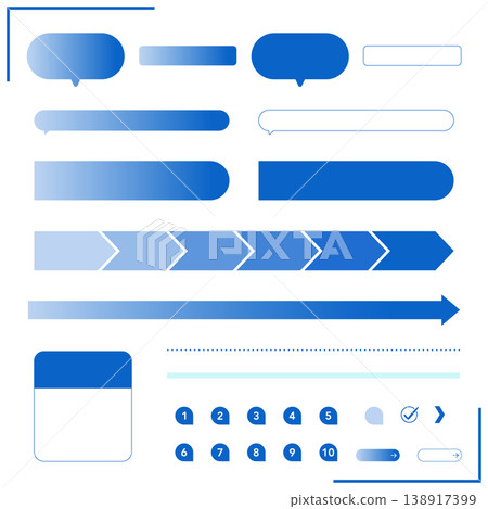 A simple blue UI component icon set for business and web use. Includes vector elements such as speech bubbles, arrows, and numbers. A simple blue UI component icon set for business and web use. Includes vector elements such as speech bubbles, arrows, and numbers. 138917399