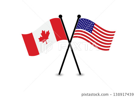 Crossed Canadian and American Flags Symbolizing Canada United States Friendship and Diplomatic Unity 138917439