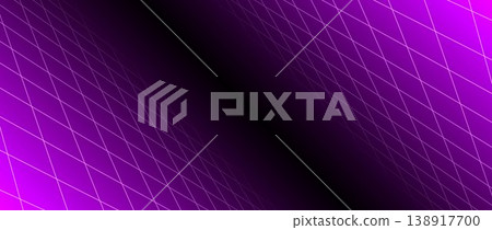 Pink glow neon wireframe background. Shining checkered grid floor plane in deep perspective. Bright purple futuristic diagonal wallpaper. Arcade game sci fi matrix rotating surface. Vector backdrop 138917700
