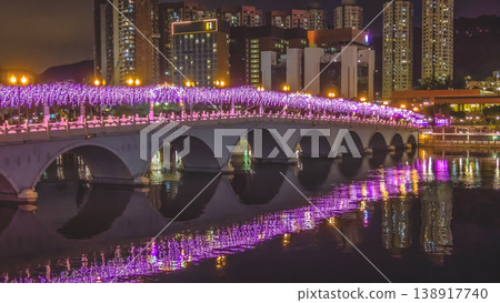 Feb 1 2026 Vibrant Night Lights Illuminate Festive Bridge Over Shing Mun Feb 1 2026 Vibrant Night Lights Illuminate Festive Bridge Over Shing Mun 138917740