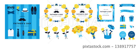 父親節裝飾相框和禮物圖案向量插圖集 138917757