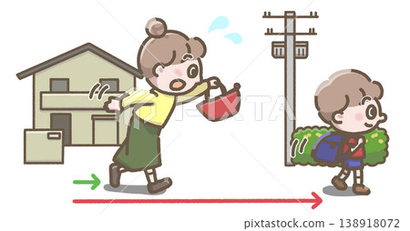 An illustration of a woman chasing a child. 138918072