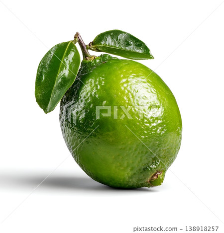 Fresh Green Lime with Leaves Isolated on White Background for Culinary Use 138918257
