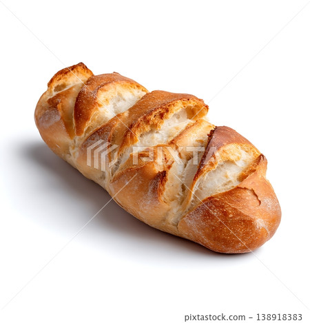 Freshly Baked Artisan Bread Loaf on White Background with Crispy Crust and Airy Texture Freshly Baked Artisan Bread Loaf on White Background with Crispy Crust and Airy Texture 138918383