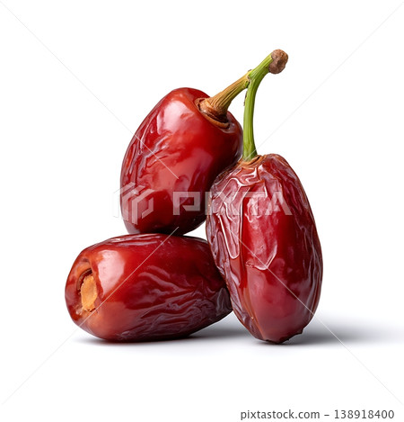 Fresh and Juicy Red Dates Piled Together on a White Background for Healthy Snacking Fresh and Juicy Red Dates Piled Together on a White Background for Healthy Snacking 138918400