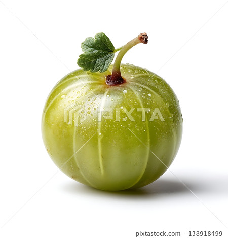 Fresh Green Gooseberry with Dew Drops, Isolated on White Background for Culinary Use Fresh Green Gooseberry with Dew Drops, Isolated on White Background for Culinary Use 138918499