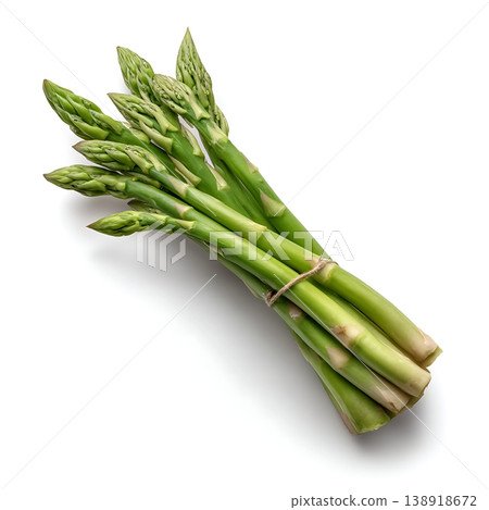 Fresh Green Asparagus Bundle Tied with String on White Background for Culinary Use 138918672