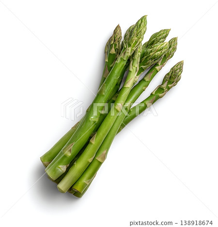 Fresh Green Asparagus on White Background for Healthy Eating and Culinary Use 138918674