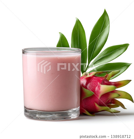 Refreshing Pink Smoothie with Fresh Fruits and Greens in a Clear Glass on White Background Refreshing Pink Smoothie with Fresh Fruits and Greens in a Clear Glass on White Background 138918712