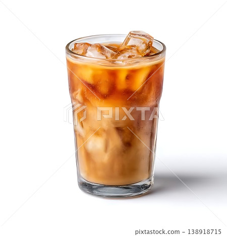 Refreshing Iced Drink with Ice Cubes in a Clear Glass on White Background 138918715