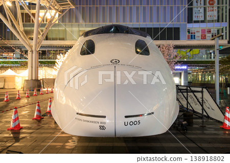 A Shinkansen 800 series train ("The Great Adventure of Tsubame") on display at Hakata Station. A Shinkansen 800 series train ("The Great Adventure of Tsubame") on display at Hakata Station. 138918802