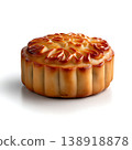 Exquisite Round Mooncake with Intricate Designs on White Background for Festive Celebrations 138918878