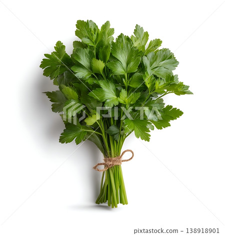 Fresh Green Parsley Bunch Decorated With Twine on White Background for Culinary Uses 138918901