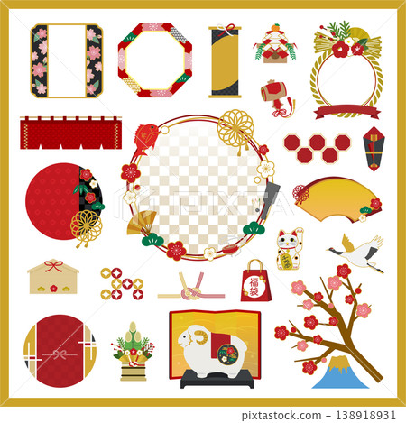 新年裝飾品和日式裝飾插圖集 138918931
