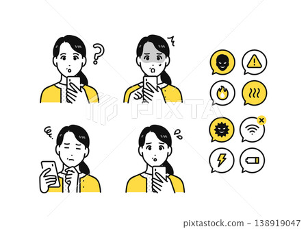 A set of notification icons for middle-aged women who own smartphones and for smartphone-related issues. 138919047