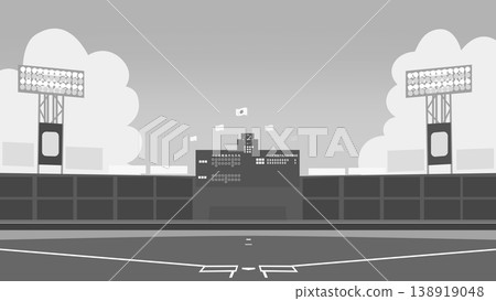 Koshien Stadium, monochrome, 16:9 aspect ratio. 138919048