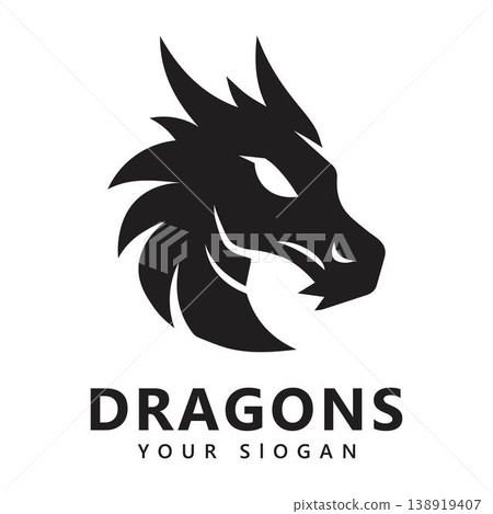 Minimalist Logo Icon with Black Dragon Head Minimalist Logo Icon with Black Dragon Head 138919407