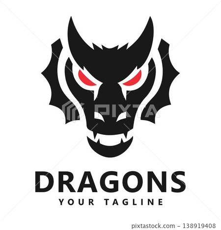 Minimalist Logo Icon with Winged Dragon Head Minimalist Logo Icon with Winged Dragon Head 138919408