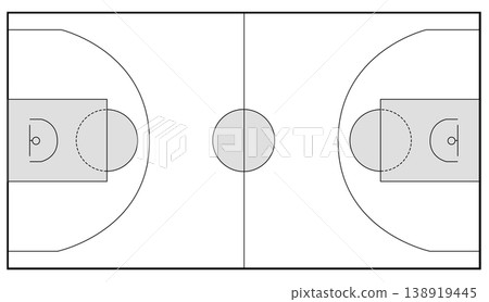 This is a line illustration of a basketball court. 138919445