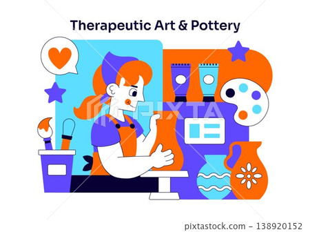 Therapeutic Art And Pottery Vector Illustration Creative Healing Activity With Ceramics Painting Tools and Mindfulness Craft Studio Design Therapeutic Art And Pottery Vector Illustration Creative Healing Activity With Ceramics Painting Tools and Mindfulness Craft Studio Design 138920152