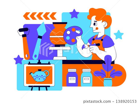 Therapeutic Art And Pottery Vector Illustration Creative Healing Activity With Ceramics Painting Tools and Mindfulness Craft Studio Design Therapeutic Art And Pottery Vector Illustration Creative Healing Activity With Ceramics Painting Tools and Mindfulness Craft Studio Design 138920153
