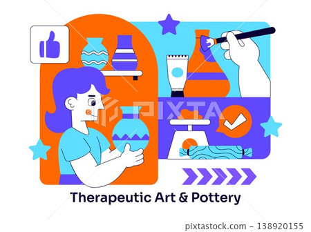 Therapeutic Art And Pottery Vector Illustration Creative Healing Activity With Ceramics Painting Tools and Mindfulness Craft Studio Design Therapeutic Art And Pottery Vector Illustration Creative Healing Activity With Ceramics Painting Tools and Mindfulness Craft Studio Design 138920155