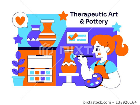 Therapeutic Art And Pottery Vector Illustration Creative Healing Activity With Ceramics Painting Tools and Mindfulness Craft Studio Design Therapeutic Art And Pottery Vector Illustration Creative Healing Activity With Ceramics Painting Tools and Mindfulness Craft Studio Design 138920164